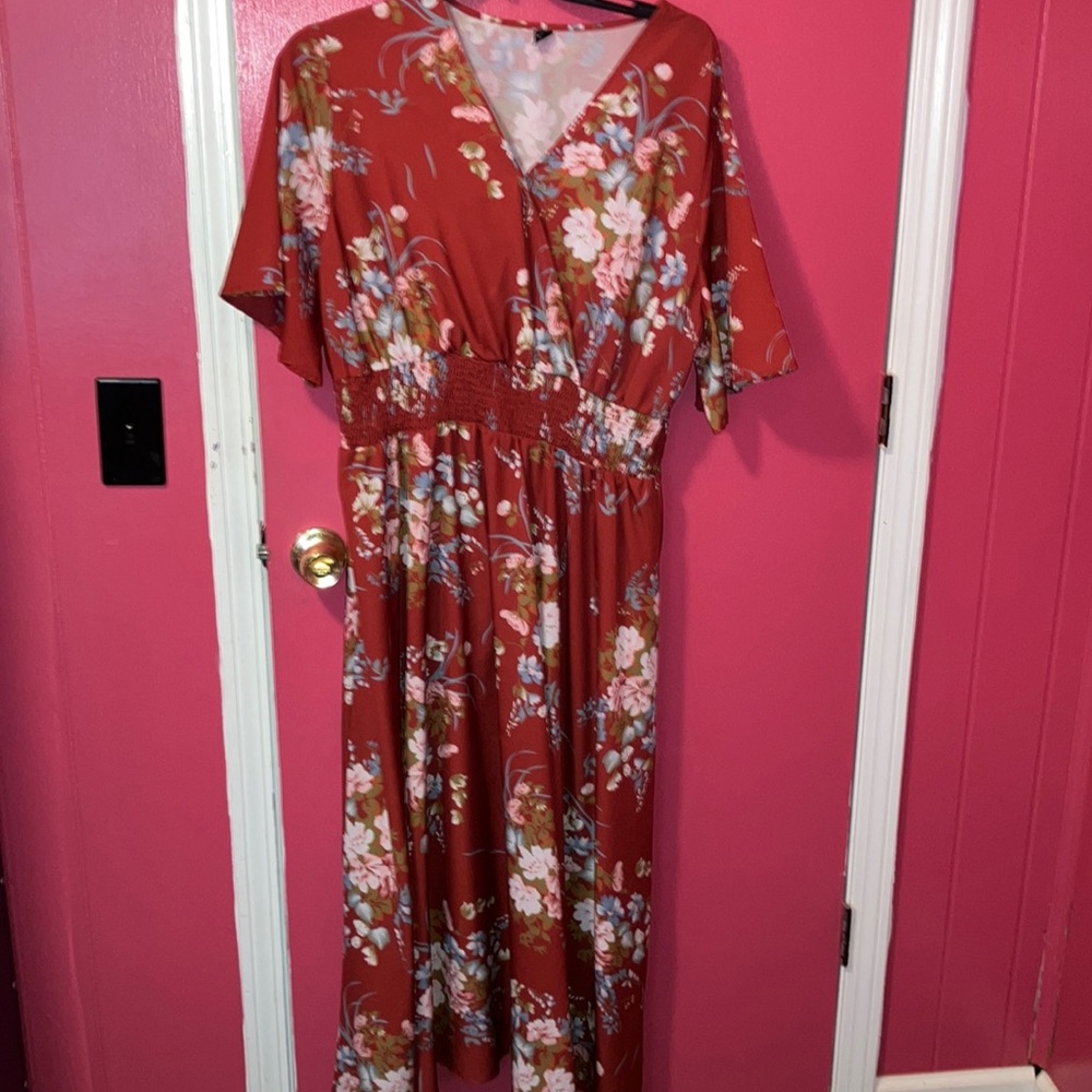 SHEIN Red Flutter Sleeve Maxi Sundress